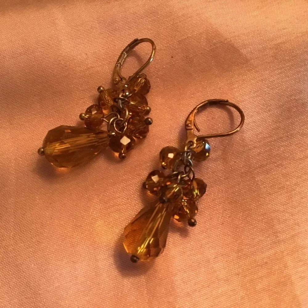 Rose Goldtone Lever Back Earrings w/Gold Beads